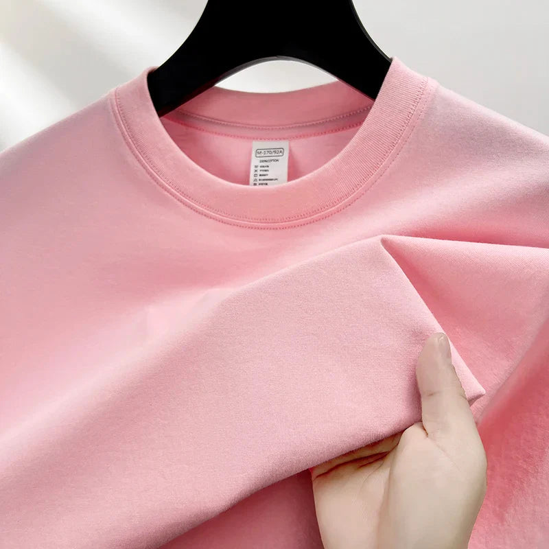 High quality 100% cotton short sleeve men's T-shirt summer round neck loose casual solid color plus size breathable top women