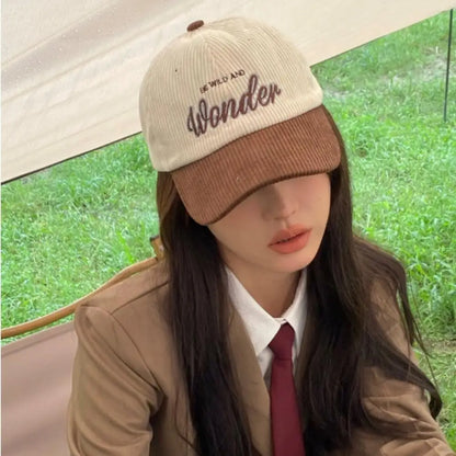 Corduroy Embroidery Baseball Cap Korean Retro Adjustable Hat for Men Women Casual Outdoor Travel Breathable Fashion Sports Wear