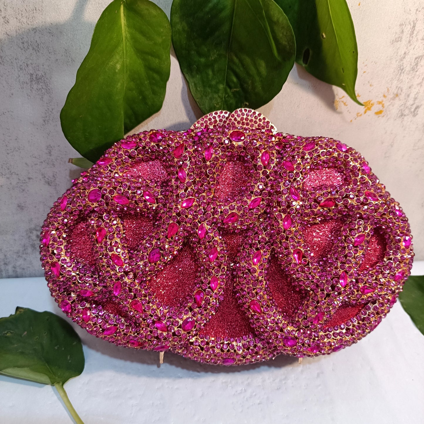Lady Fushia Wedding Gems Evening Purses Women Luxury Hot Pink Crystal Clutch Purse Party Clutches Bridal Rhinestone Minaudiere