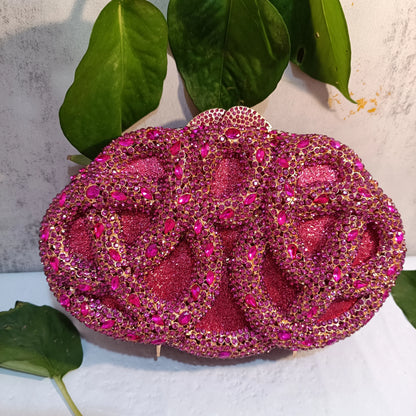 Lady Fushia Wedding Gems Evening Purses Women Luxury Hot Pink Crystal Clutch Purse Party Clutches Bridal Rhinestone Minaudiere