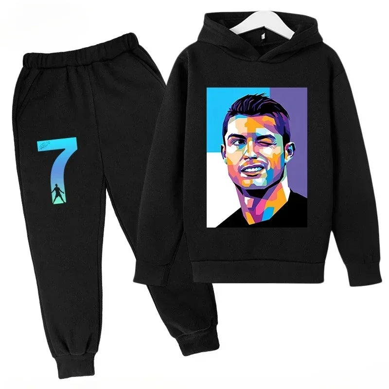 Quick-Dry CR7 Kids Tracksuit 7-13Y Ronaldo 7# Print Sports Outfit Breathable Fabric Active Wear Kids Boutique Clothes