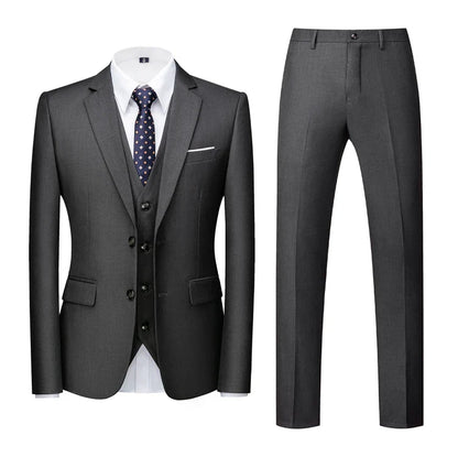 16 Colors ( Jacket + Vest + Pants ) Men's High Quality Formal Business Slim Fit Mens Suit Best Groom Wedding Tuxedos 3 piece Set