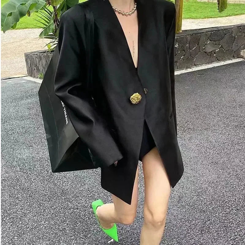 Women's Blazer Coat 2025 Spring Autumn Fashion Retro Style Advanced Ladies Suit Jacket Korean Version Temperament Lady Outerwear