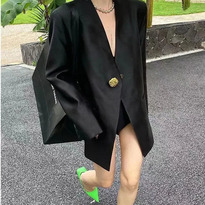 Women's Blazer Coat 2025 Spring Autumn Fashion Retro Style Advanced Ladies Suit Jacket Korean Version Temperament Lady Outerwear