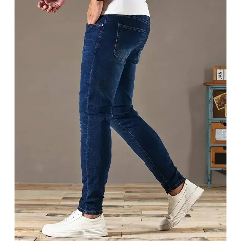 Men Narrow Leg Jeans Male Straight Leg Slim Pencil Denim Pants Classic Casual Daily Stretch Skinny Trousers
