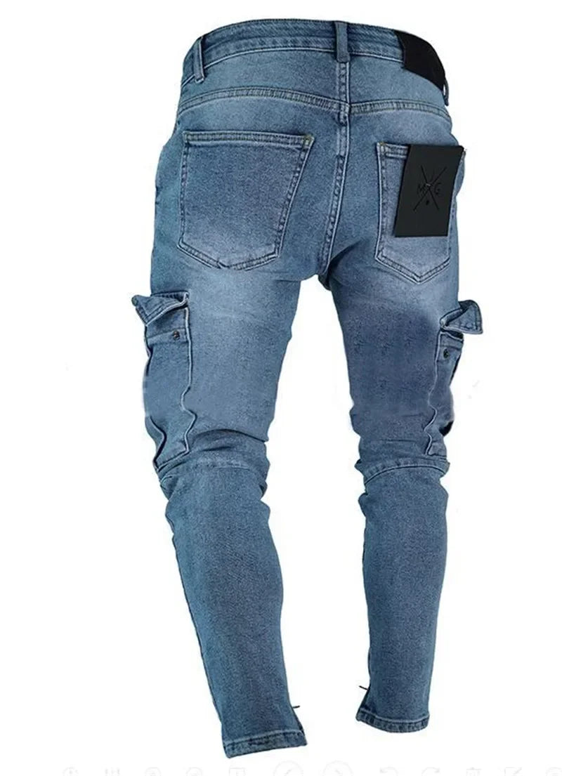 Spring New Hot Sale Stretch Men's Jeans Fashion Trendy Casual Knee Wear-Resistant Comfortable Zipper Feet Skateboard Pants