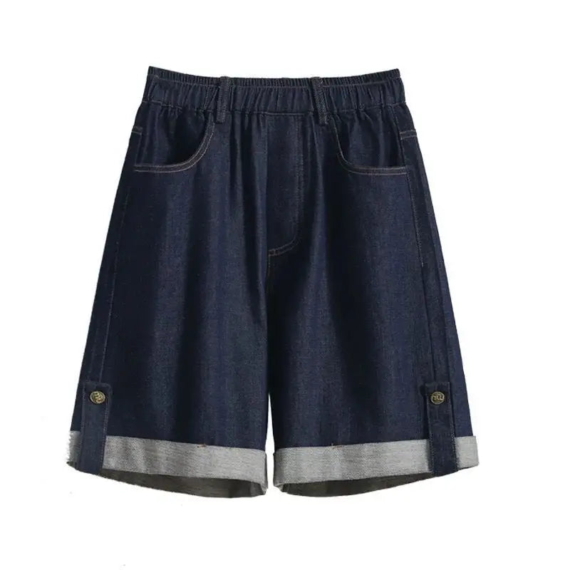 Women Denim Shorts 2026 New Summer Elastic High Waisted Jeans Ice Silk Wide-leg Pants Ladies Loose Solid Cowboy Shorts Size 5XL