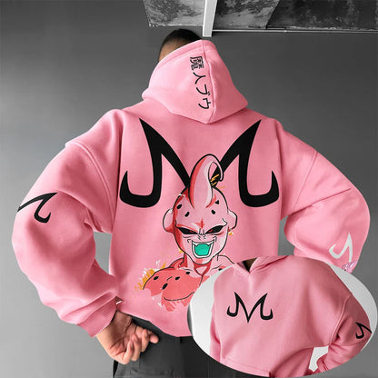 Dragon Ball Z Majin Buu Pink Hoodie Men Anime Streetwear Cosplay Sweatshirt with Japanese Print Casual Pullover for Fans Fashion