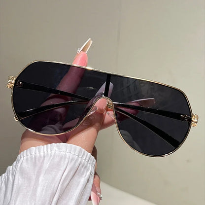 Men New Fashion Metal Rim Monoblock Outdoor Shades Women Trendy Luxury Brand Design Sun Glasses Oversize Pilot Sunglasses
