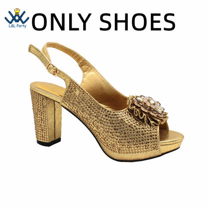 2022 Sweet  Special Design Women Crystal Style African Ladies Party Shoes Matching Bag in Magenta Color