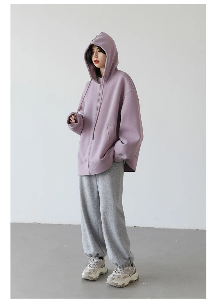 Women Sweatshirts Hoodies Solid Loose Casual Hooded Female Tops Lady Coat Medium Length Overcoat Spring Autumn 2025