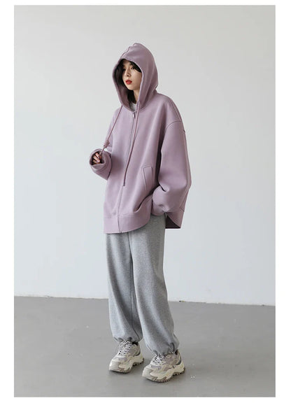 Women Sweatshirts Hoodies Solid Loose Casual Hooded Female Tops Lady Coat Medium Length Overcoat Spring Autumn 2025