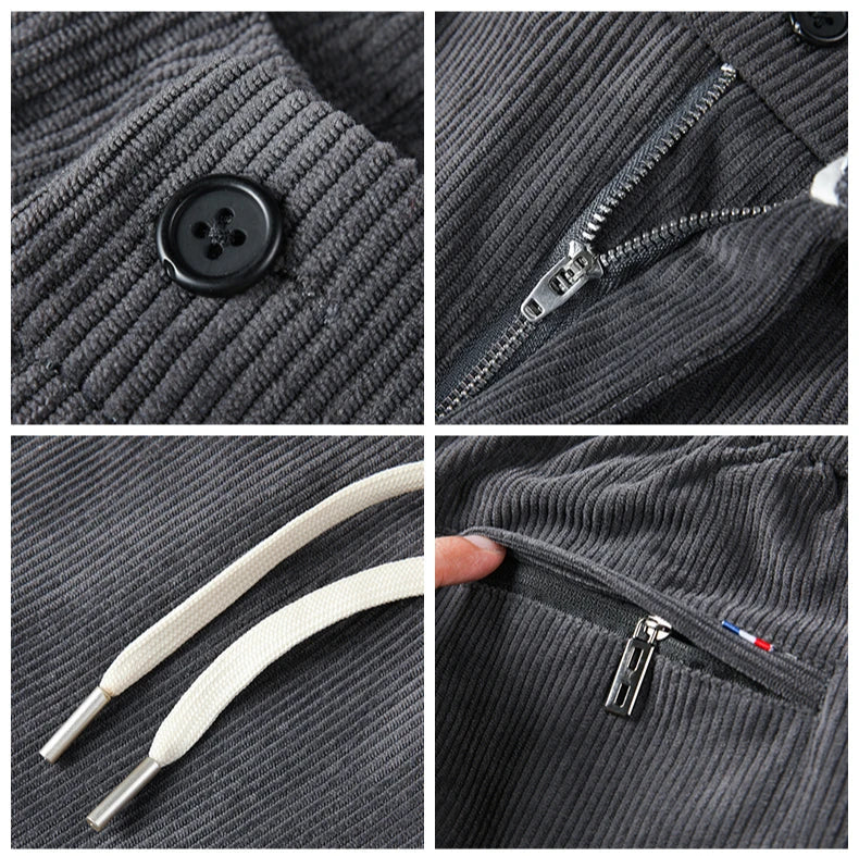Straight Corduroy Classic Male Pants Khaki Black Gray Baggy Fashion Elastic Waist Trousers Soft Stretchy Casual Men's Clothing