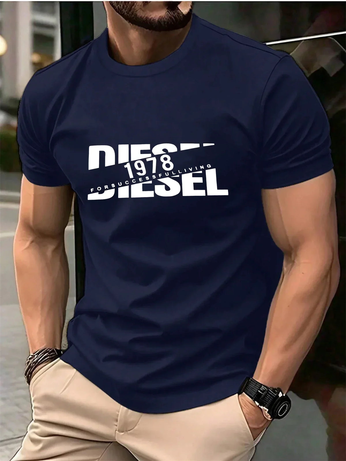 New European and American Trendy Men's Fashionable Casual Short Sleeved T-shirt, Solid Color T-shirt, Men's Summer Sports Tops