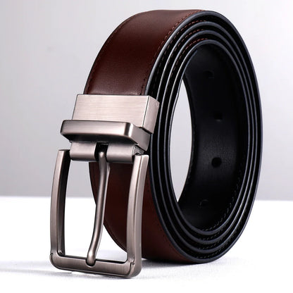 Genuine Leather Belt Double Sided Belt Men Belt Laser Engraving Luxury Strap Male Belt New Fashion Retro Pin Buckle High Quality