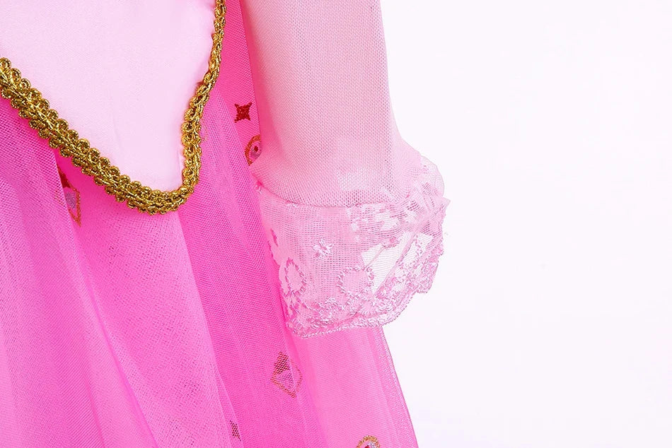 Sleeping Beauty Costume for Girls Aurora Dress Long Sleeves Off Shoulder Kids Halloween Christmas Fancy Party Princess Clothing