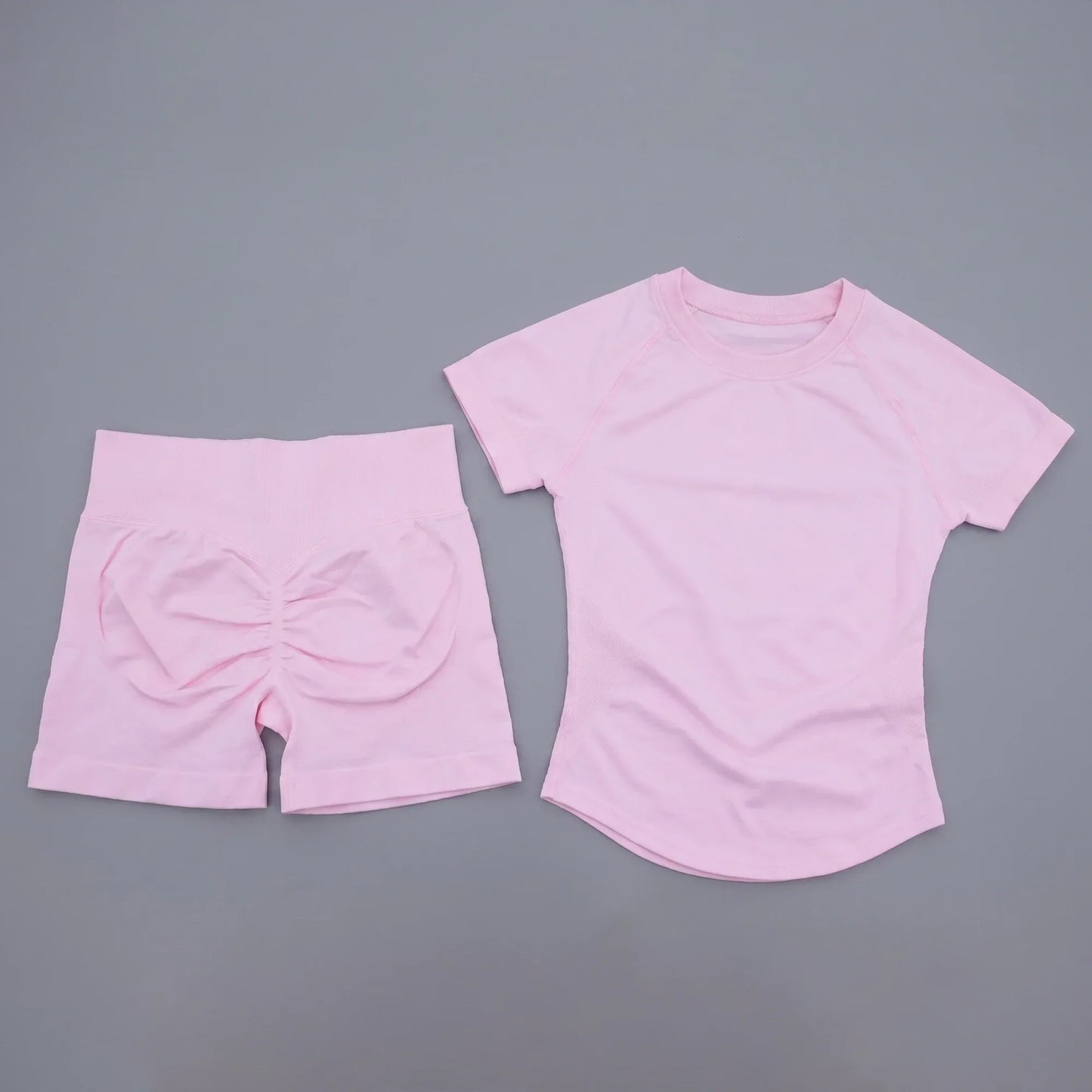 2 Pieces Sports Sets Short Sleeve Seamless Yoga Top Fitness Set Women Workout Running Sports Shorts Gym Suit