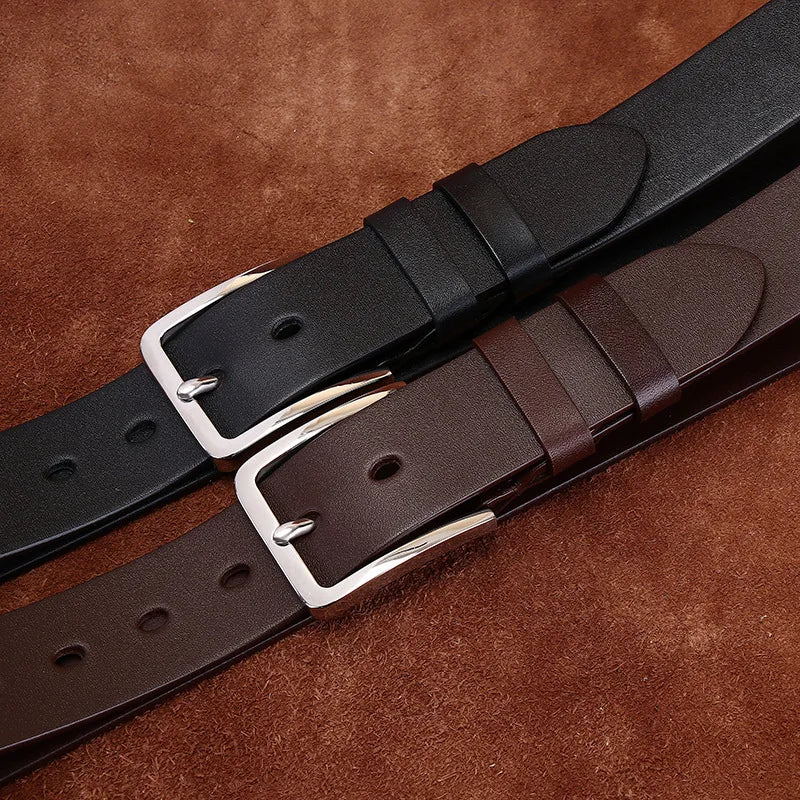 3.8CM Thick Cowhide Genuine Leather Casual Belt Men Pin Stainless steel Buckle High Quality Retro Luxury Male Strap Cintos