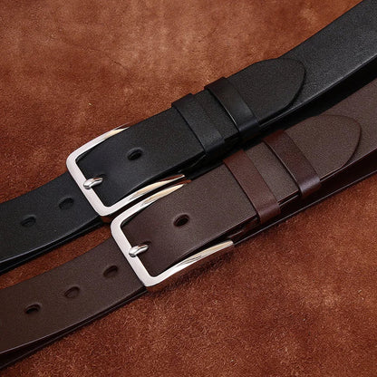 3.8CM Thick Cowhide Genuine Leather Casual Belt Men Pin Stainless steel Buckle High Quality Retro Luxury Male Strap Cintos