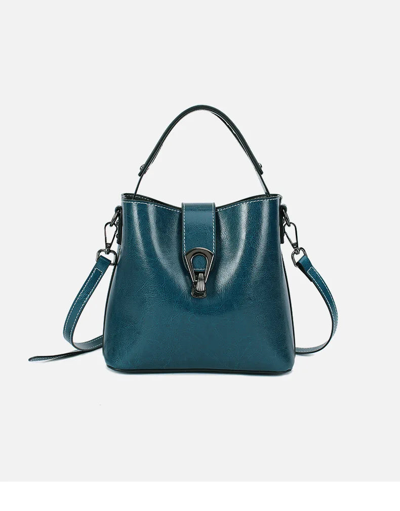 Real Cowhide Leather Women's New Bucket Bag Lady Fashion Single Shoulder Messenger Bag Versatile Handbag Casual Crossbody Bags