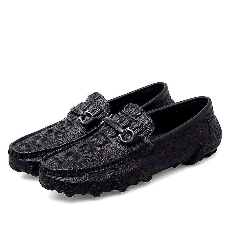 Luxury New Genuine Leather Men Shoes Thick Bottom Crocodile Style Moccasins Mens Loafers Fashion Male Flat Classic Driving Shoes