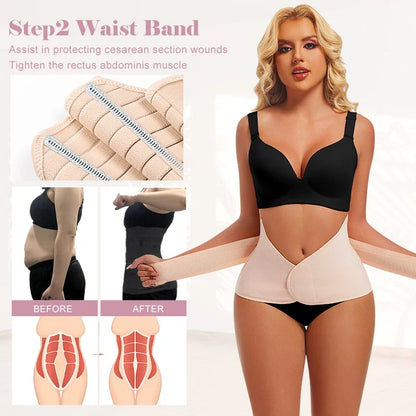 3 In 1 Postpartum Waist Trainer Body Shaper Compression Tummy Girdles Corset Belt Shapewear Faja