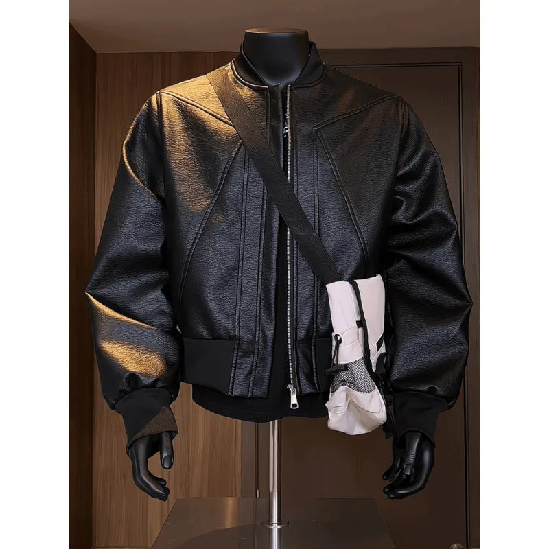 Hot Sale Men's Short American Style Retro Cracked Leather Motorcycle Jacket