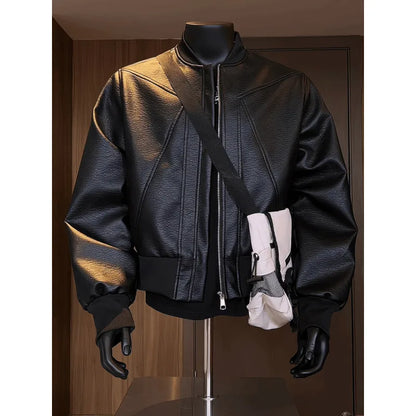 Hot Sale Men's Short American Style Retro Cracked Leather Motorcycle Jacket