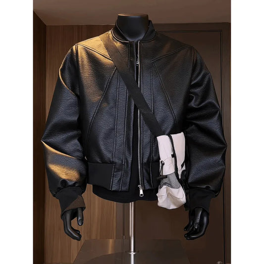 Hot Sale Men's Short American Style Retro Cracked Leather Motorcycle Jacket