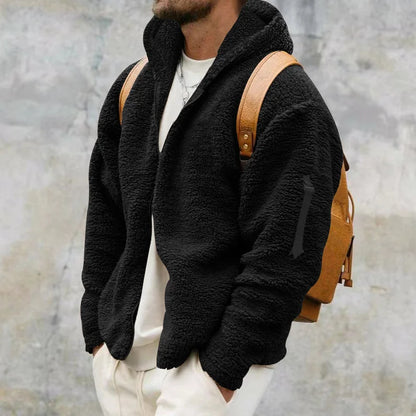 Men's Autumn and Winter Double-Sided Fleece Warm Jacket  Loose Hooded Casual Jacket