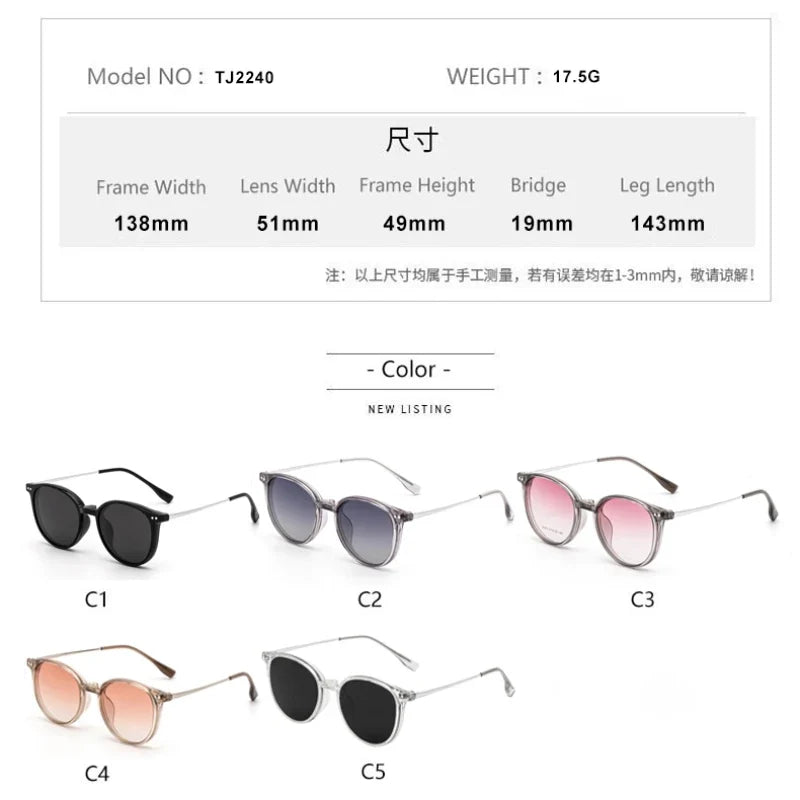 Magnetic Clip On Glasses Women Driving Polarised Round Pink Optical Myopia Eyewear Men Custom Prescription Glasses 2240