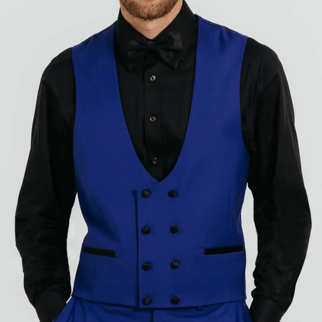 Men Vest Royal Blue Double Button Solid Waistcoat For Wedding Birthday Banquet Party Business Work Daily Casual Men Suit Vest