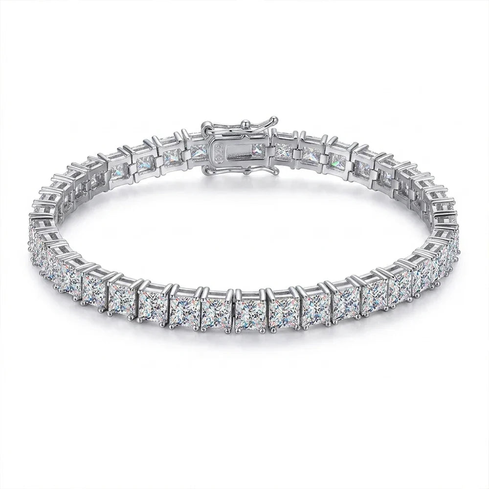 Princess Cut Moissanite Bracelets for Women s925 Sterling Silver Plated 18k White Gold GRA Certified Wedding Bracelet
