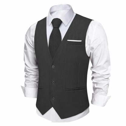 Fashion Men Vest Blue Single Breasted V Neck Solid Waistcoat For Wedding Birthday Party Prom Business Daily Casual Men Suit Vest