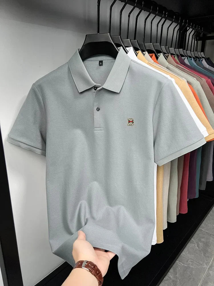High end brand 100% cotton short sleeve polo shirt men's summer new soft breathable lapel T-shirt fashion letter embossed top