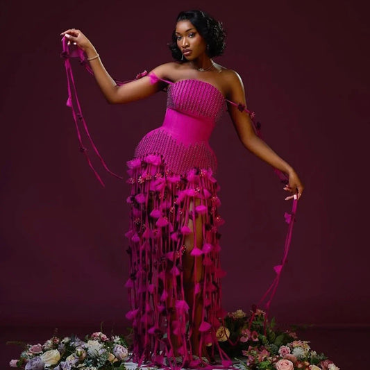 Africa Flowers Cocktail Dress 2 Pieces Pearl Tassel Women Short Formal Evening Night Birthday Party Homecoming Dress Customized