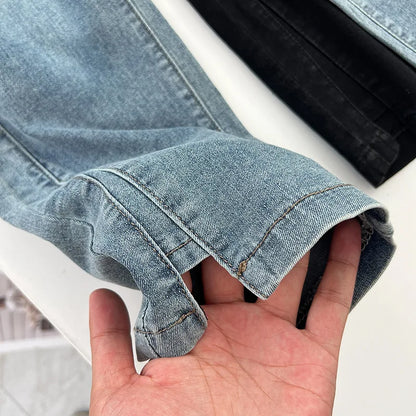 Women's Split Leg Opening Drainpipe Jeans, Casual Ankle Length Denim Pants, Straight Leg, Plus Size, Spring, Autumn, 100kg, 1649