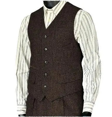 Men's Houndstooth Wool Vest British Style Business Waistcoat Casual Sleeveless Jacket Ready‑to‑Ship Business Outfit  for Men