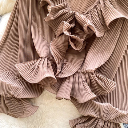 Ruffles Pleated Romantic Tops Thin Spring Summer V Neck French Elegant Blouse Fairycore Flowy Office Lady Luxury Shirt