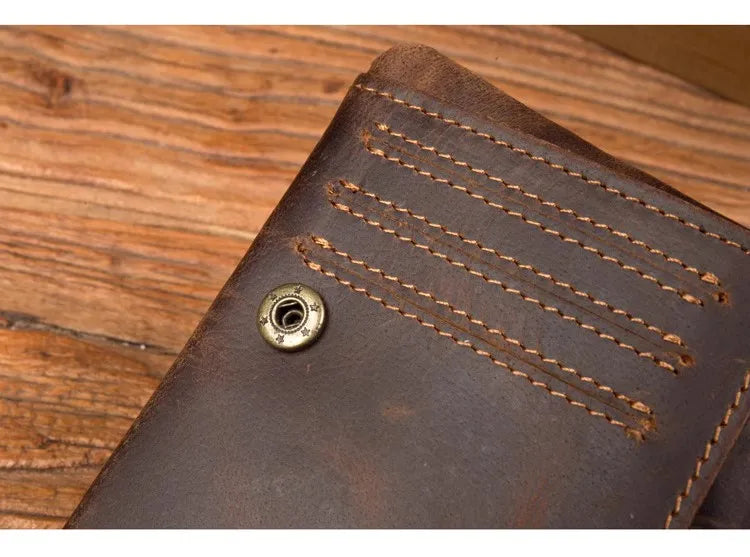 Handmade crazy horse leather wallet retro vertical zipper wallet first layer cowhide simple old wallet man