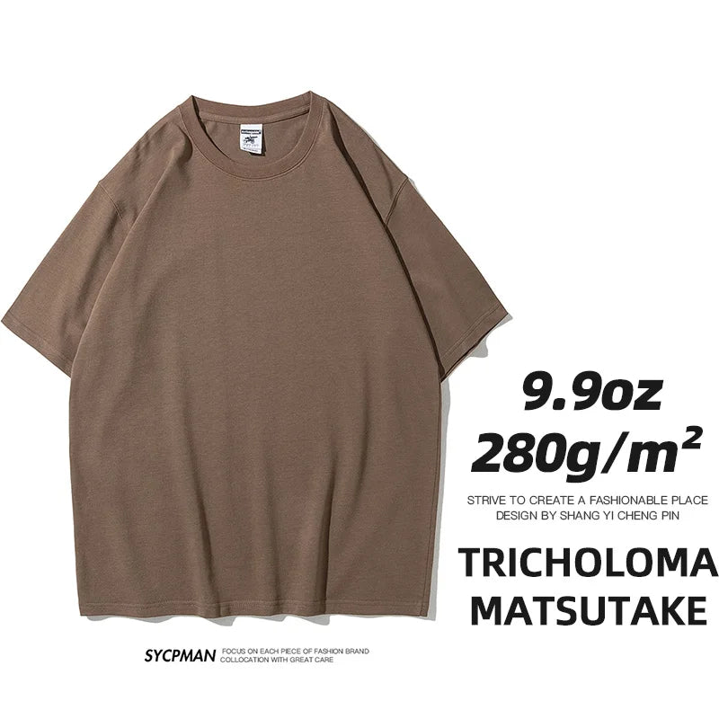 Men's Oversized T-Shirt 9.9oz 280 Grams Heavy High Quality Short Sleeve Cotton Tee Solid Color Unisex Streetwear