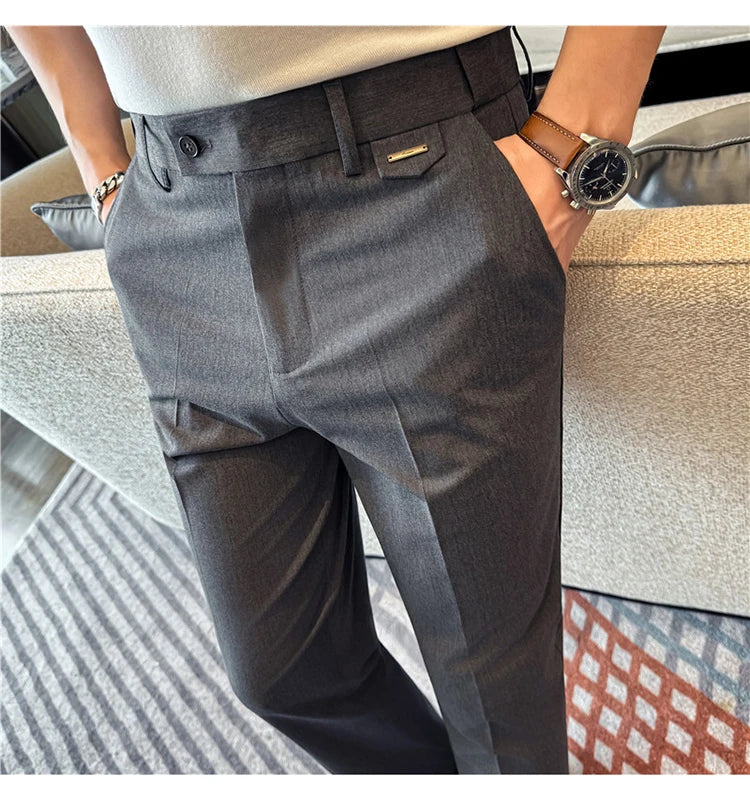High Quality Modal Acetate Elastic Waist Casual Pants 2026 Spring Summer New Men's Solid Color Slim Fit Business Suit Pants
