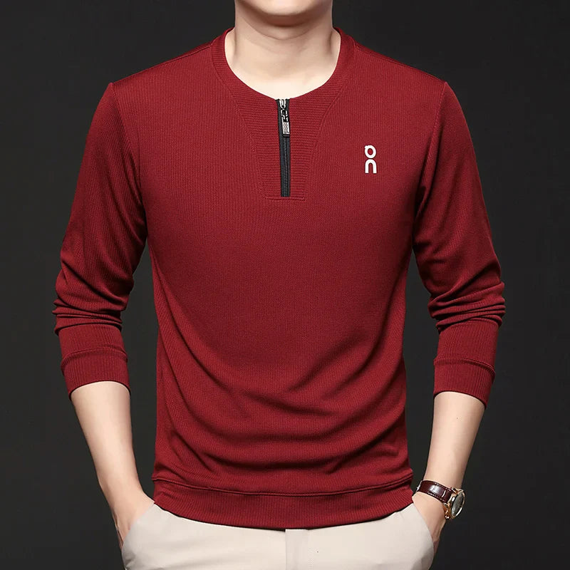 Long Sleeved T-shirt Sweatshirt Men's Autumn New Item Business Casual Skin Friendly Elastic Top Men's Zipper Bottom Shirt