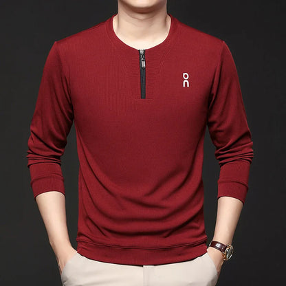 Long Sleeved T-shirt Sweatshirt Men's Autumn New Item Business Casual Skin Friendly Elastic Top Men's Zipper Bottom Shirt