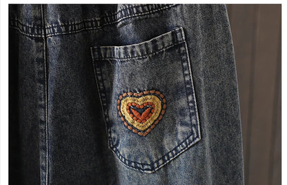 Fashion Y2K Women's Jeans plus Size Elastic Waist patch embroidery print Harem Pants Autumn Vintage Loose Ripped Denim Pants