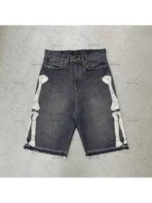 Deeptown Y2k Vintage Harajuku Denim Shorts Women Washed Letter Embroidery Tassels American Retro Jeans Man Baggy Hip Hop Jorts