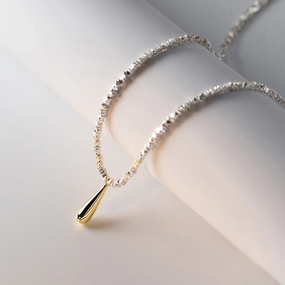 925 Sterling Silver Geometric Fashion Link Chain Necklace Classic Gold Color Water Drop Pendant For Women Fine Jewelry