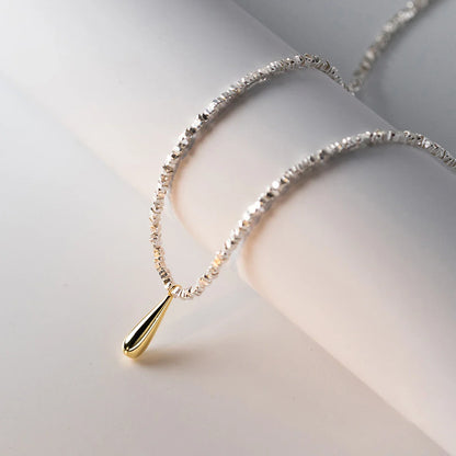 925 Sterling Silver Geometric Fashion Link Chain Necklace Classic Gold Color Water Drop Pendant For Women Fine Jewelry
