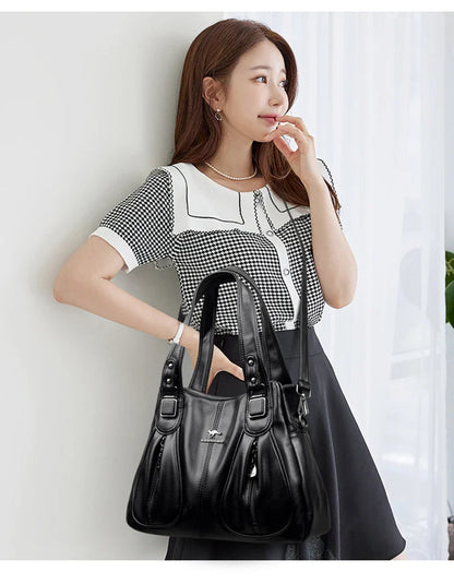 100% Genuine Leather Women Handbag Fashion Girls Top-Handle Bucket Bag Soft Cowhide Female Shoulder Bags Women Crossbody Bag Sac