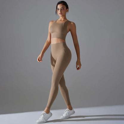 Yoga Set Women's tracksuit Women Fitness Crop Top Shockproof Sports Bras Yoga Gym Running Pants Sportswear Running Fitness Yoga